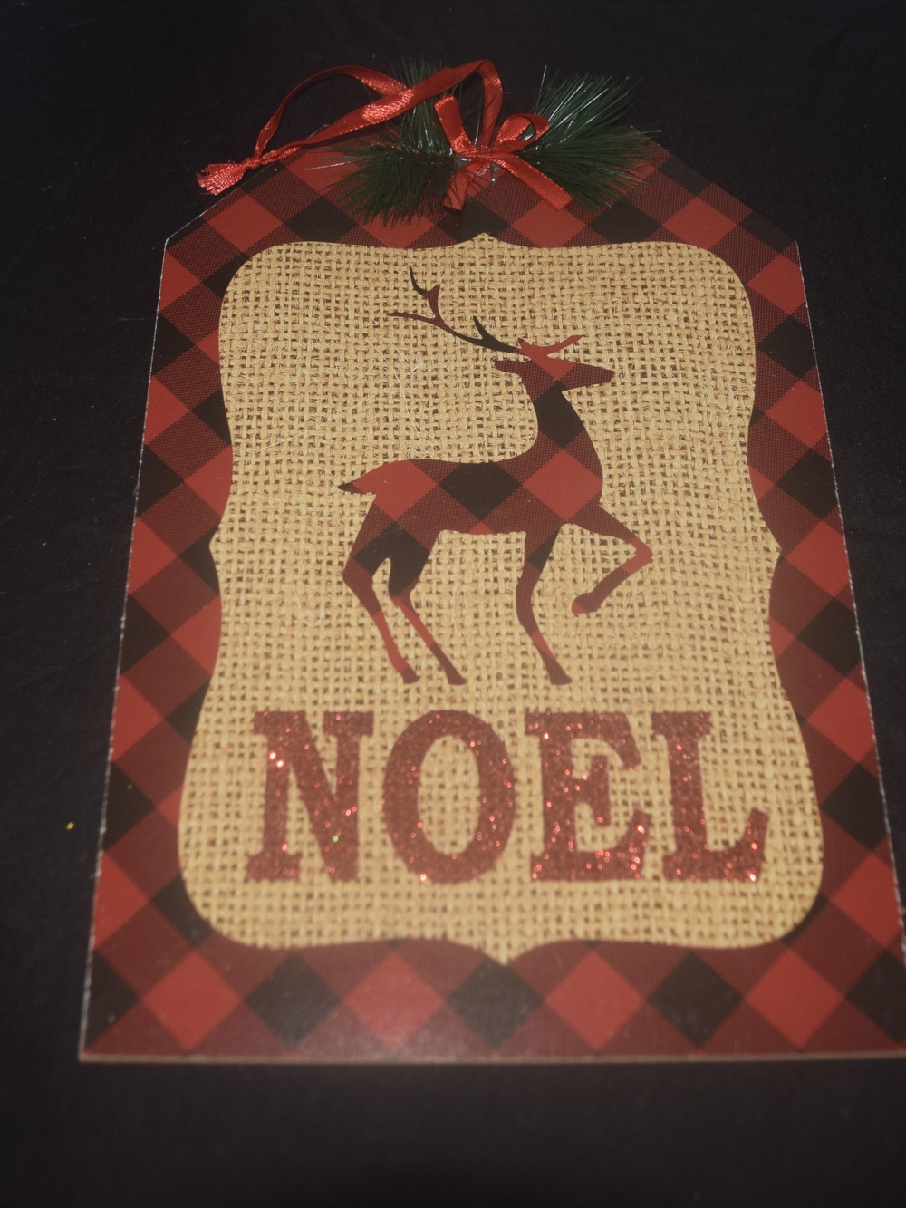 Buffalo Plaid Reindeer 'Noel' Holiday Wall Hanging - Red